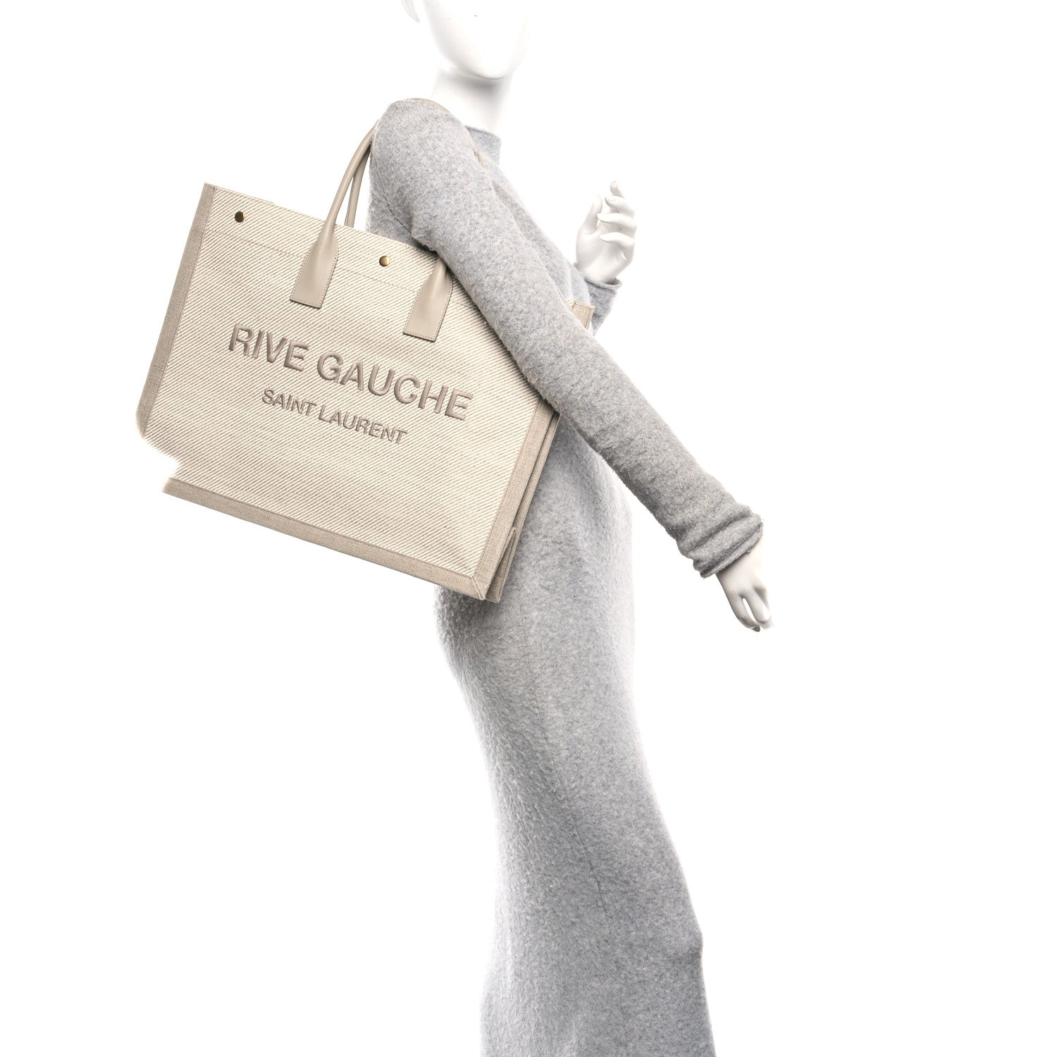 Linen Calfskin Rive Gauche Tote Beige Sea Salt