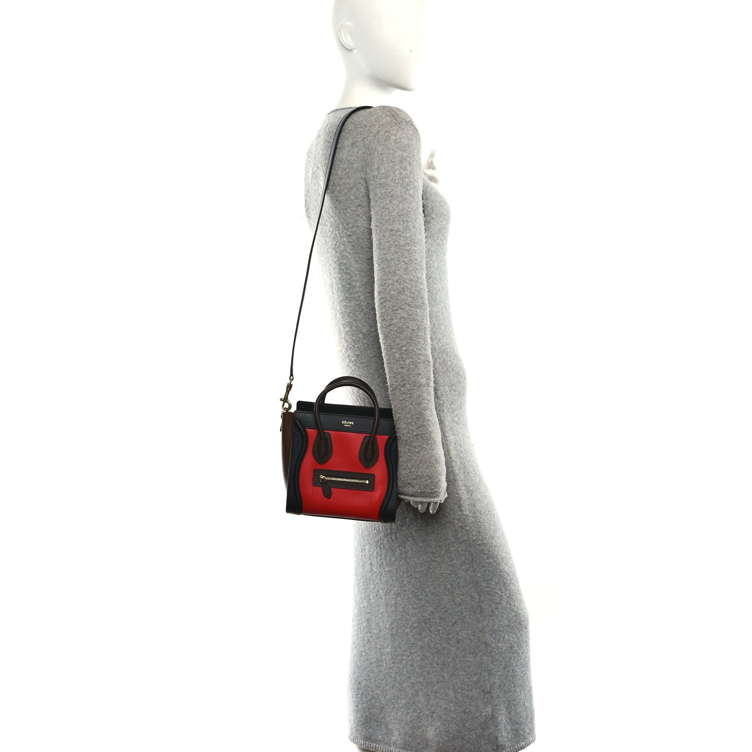 Smooth Calfskin Bullhide Nano Tri-Color Luggage Bright Red