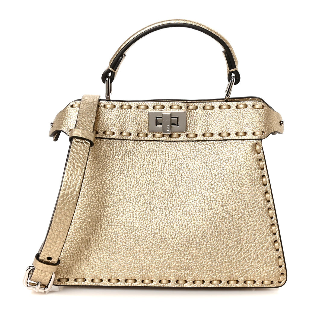 Metallic Cuoio Roma Sellerissima Nappa Sintetica Tape Stitch Petite Peekaboo I SEE U Iconic Satchel Platino
