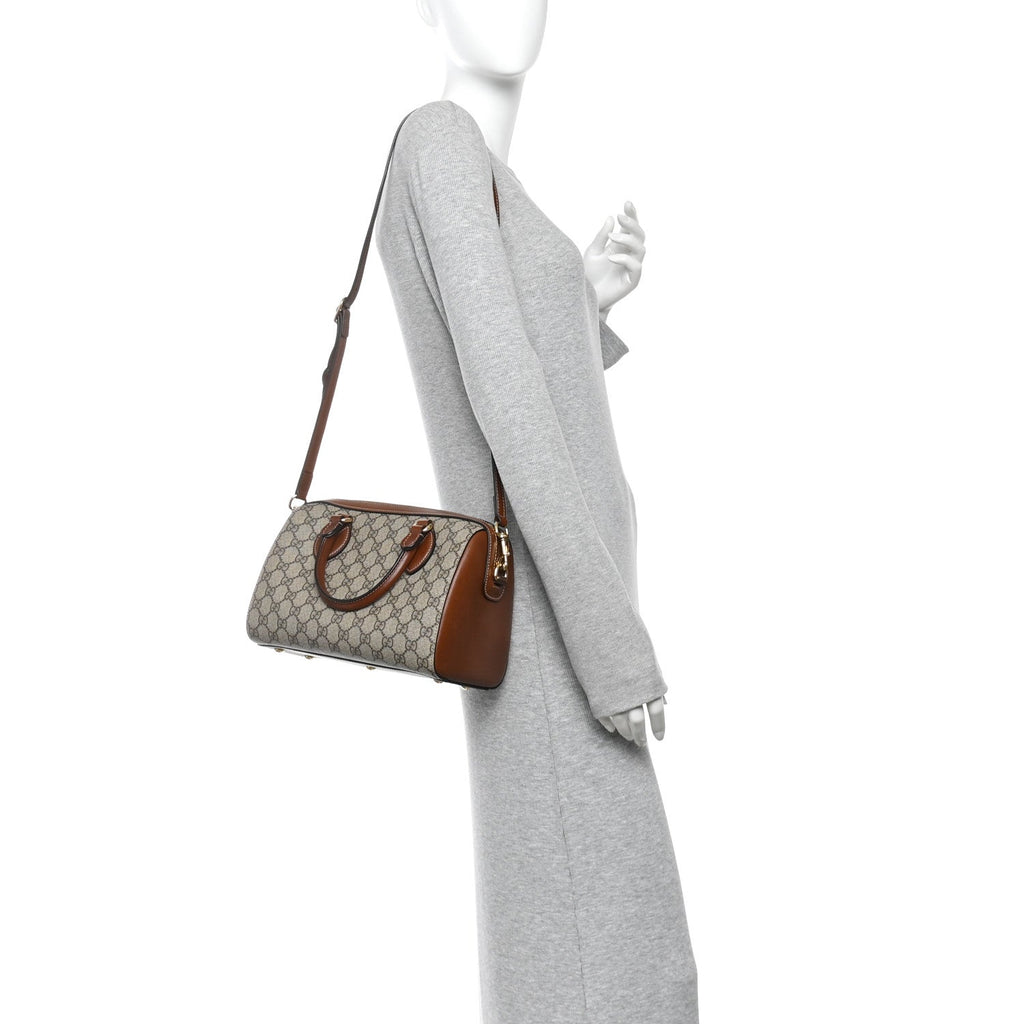 GG Supreme Monogram Cuoio Toscano Small Boston Beige Ebony Cuir