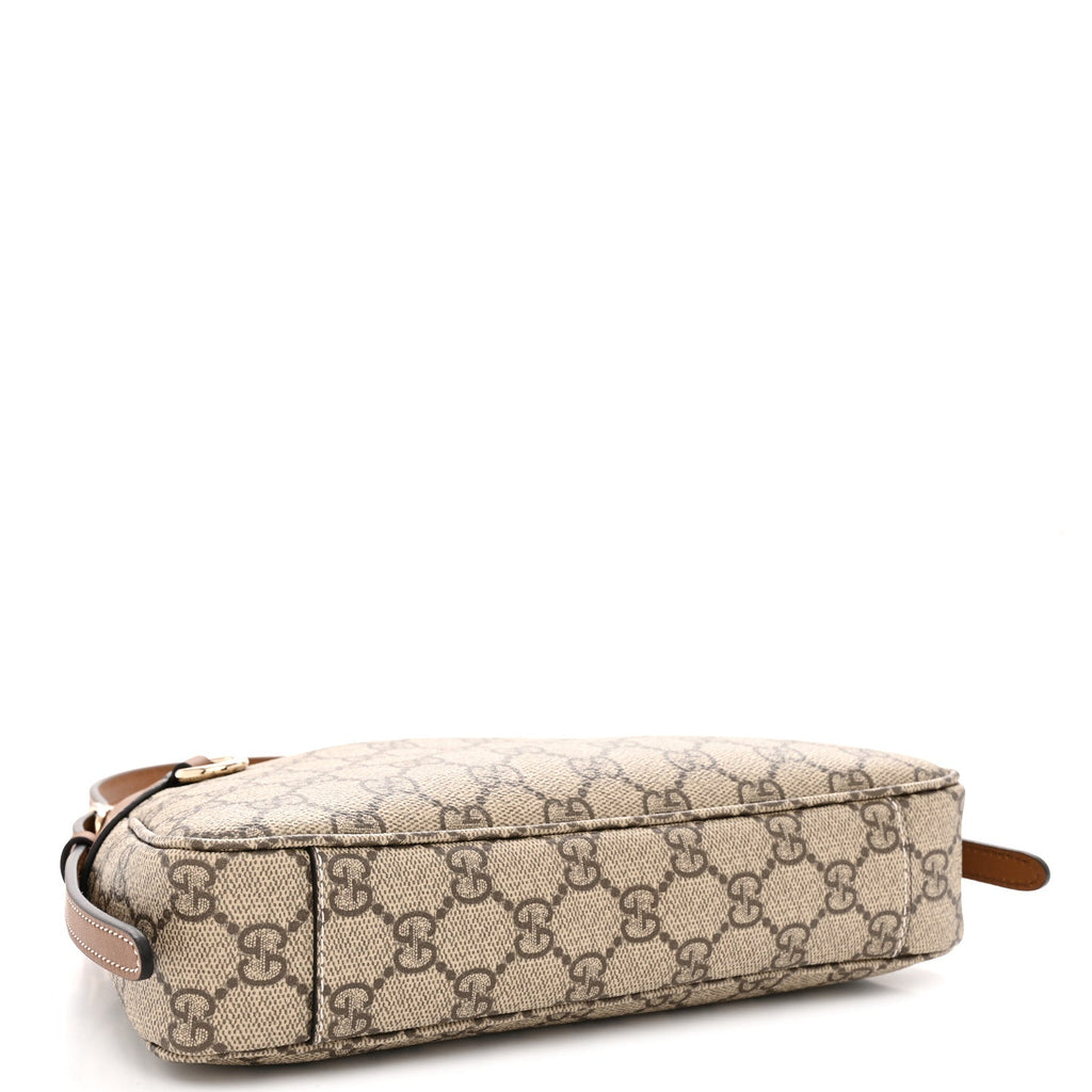 GG Supreme Monogram Textured Calfskin Small Emblem Shoulder Bag Beige Dark Brown