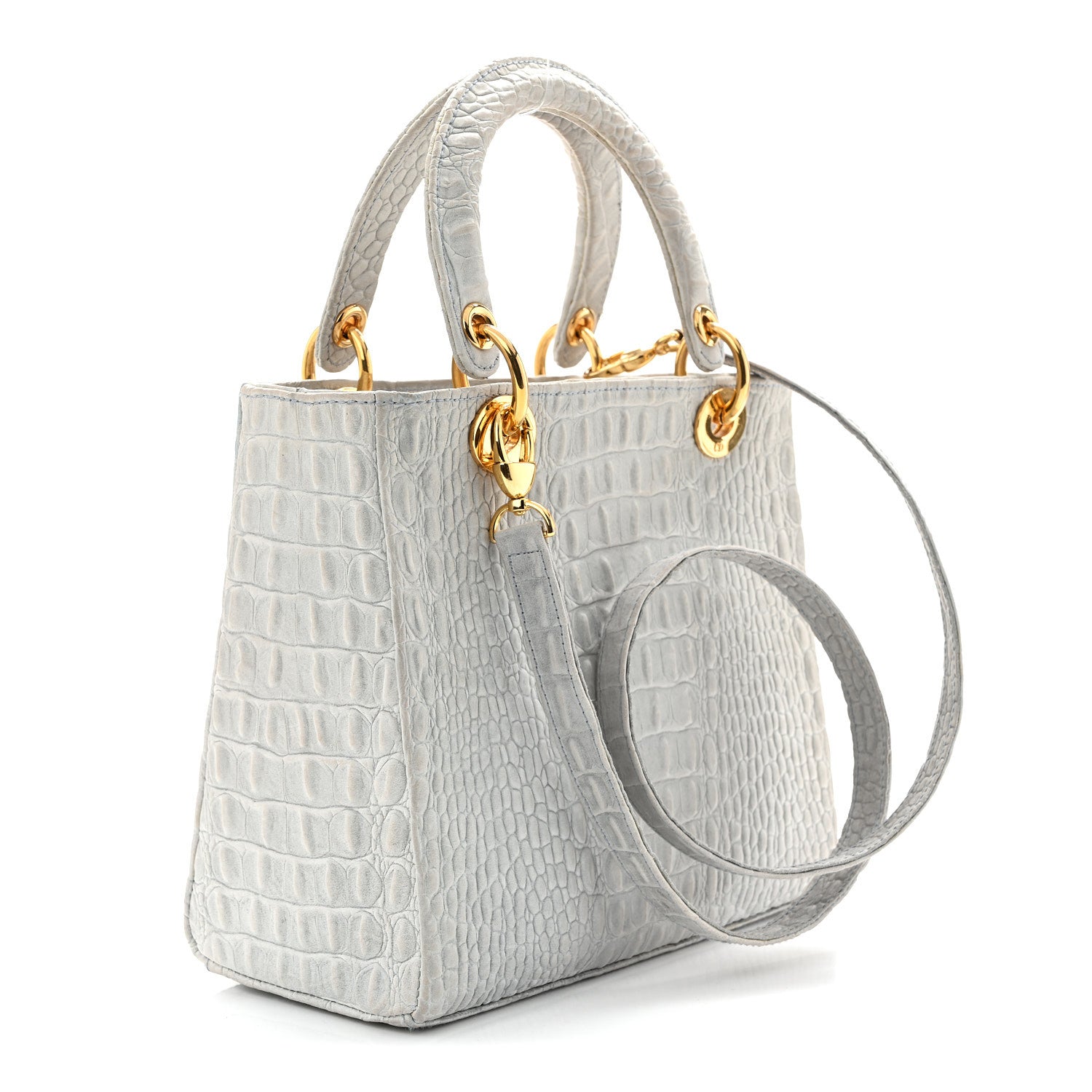 Calfskin Alligator Embossed Medium Lady Dior Light Blue