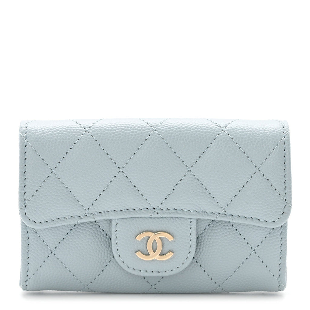 Caviar Quilted Flap Card Holder Wallet Light Blue