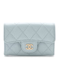 Caviar Quilted Flap Card Holder Wallet Light Blue