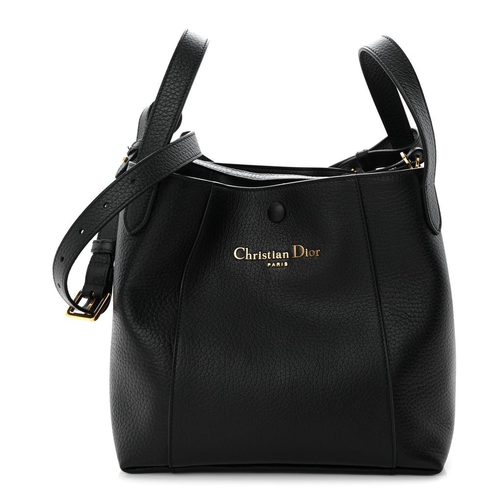 Calfskin Medium Signature Bucket Bag Black