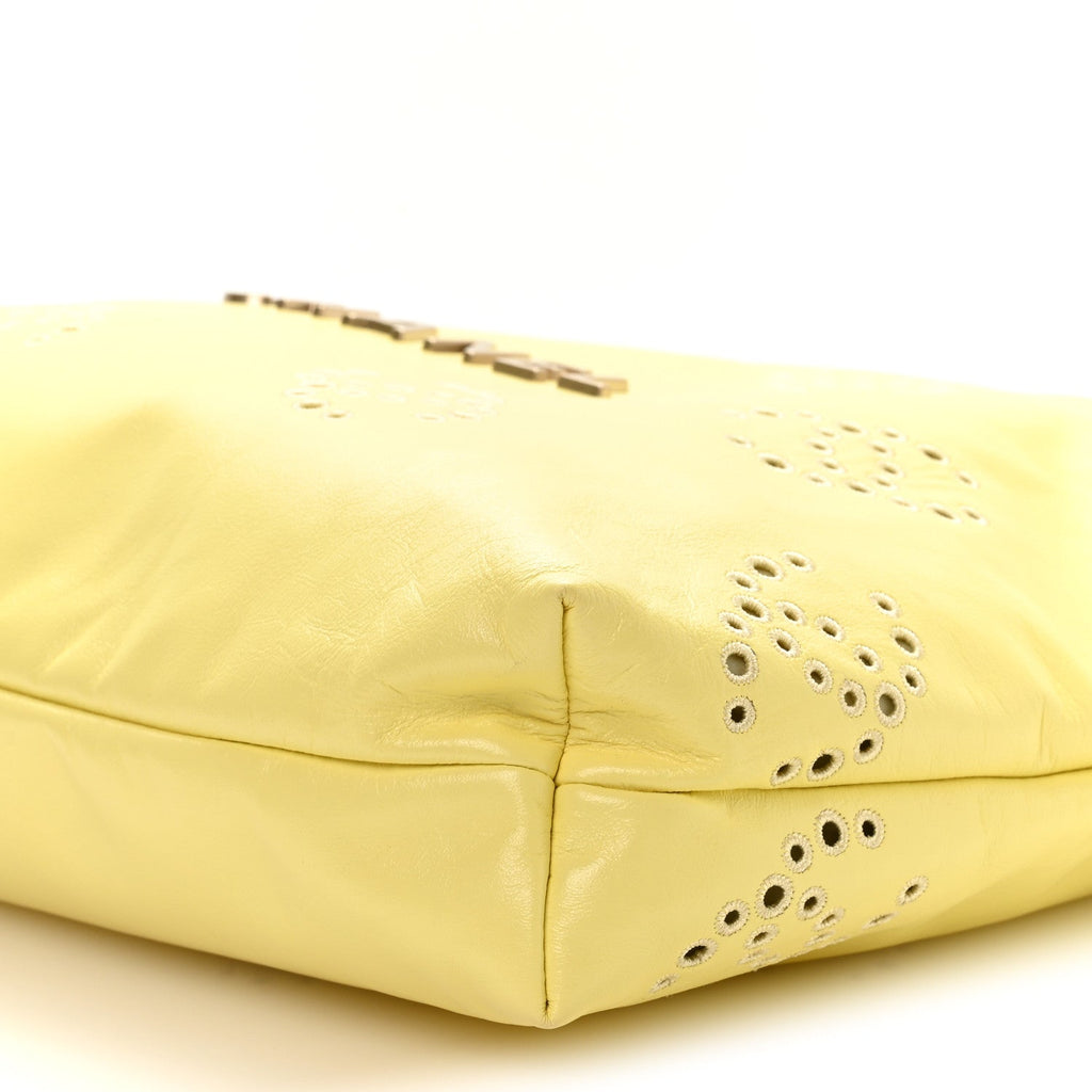Shiny Calfskin Eyelet CC Small Chanel 22 Light Yellow