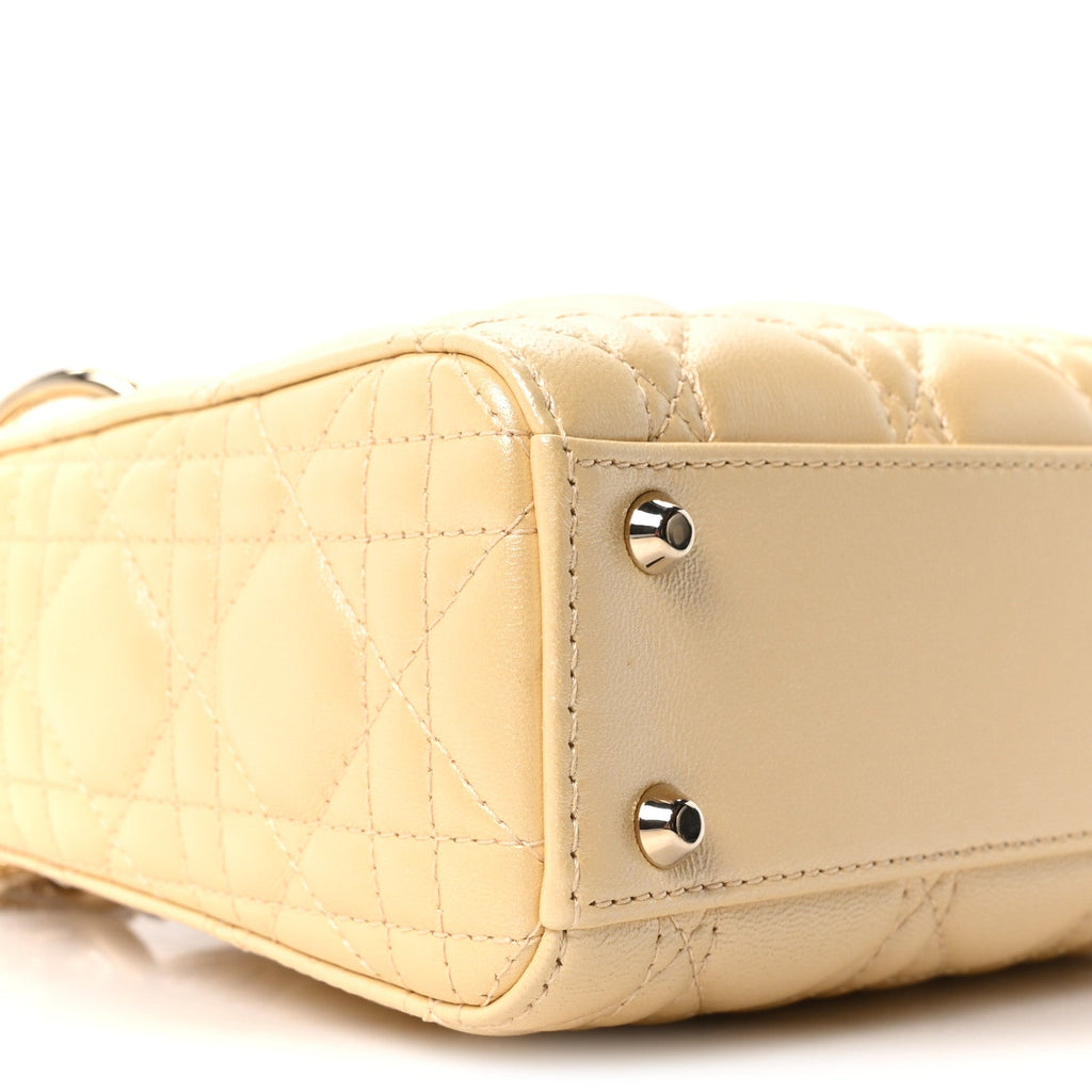 Iridescent Metallic Lambskin Cannage Mini Lady Dior Soft Yellow