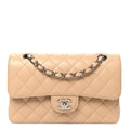 Caviar Quilted Small Double Flap Beige