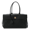 Grained Calfskin Stitched Urban Essentials Large Shopping Bag Black