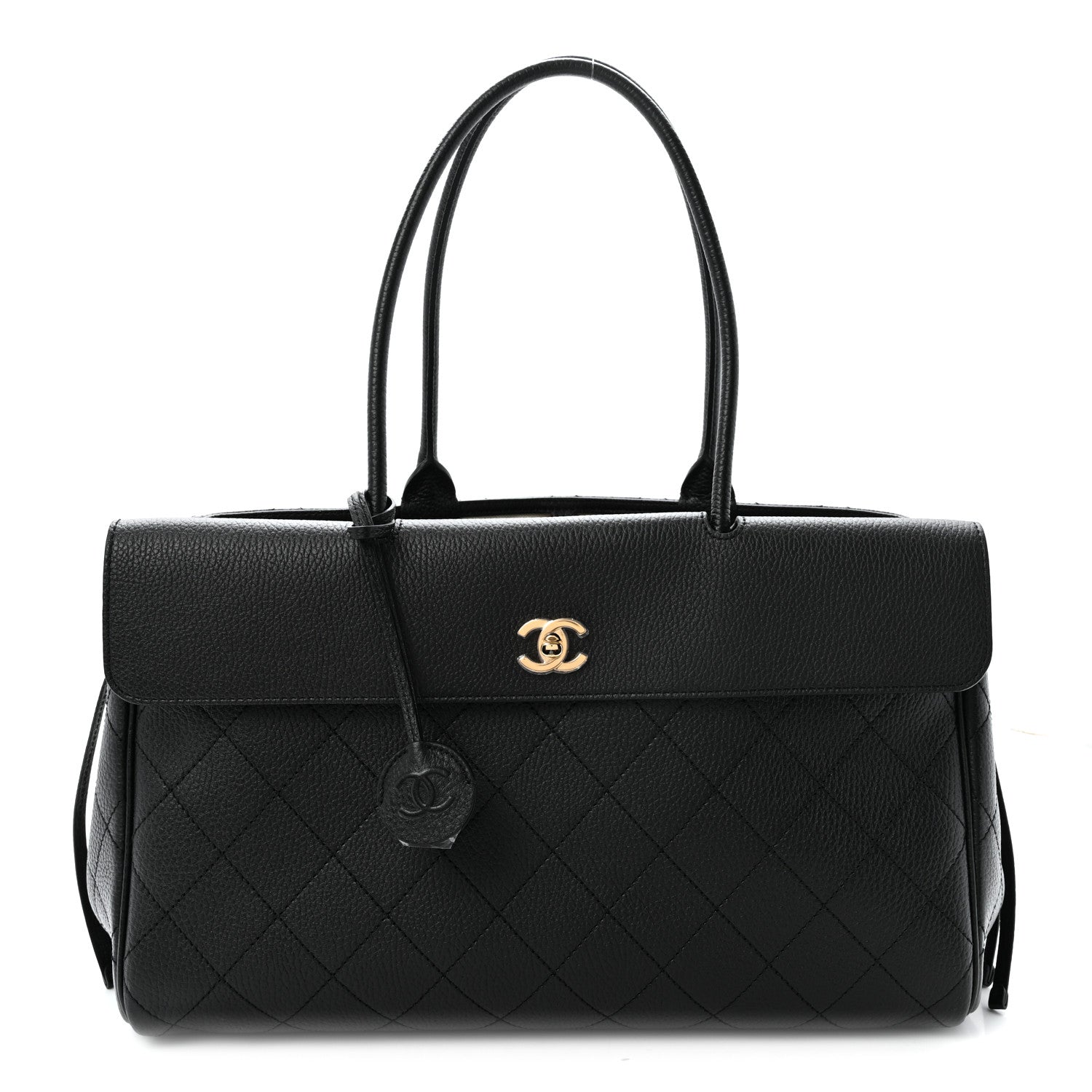Grained Calfskin Stitched Urban Essentials Large Shopping Bag Black