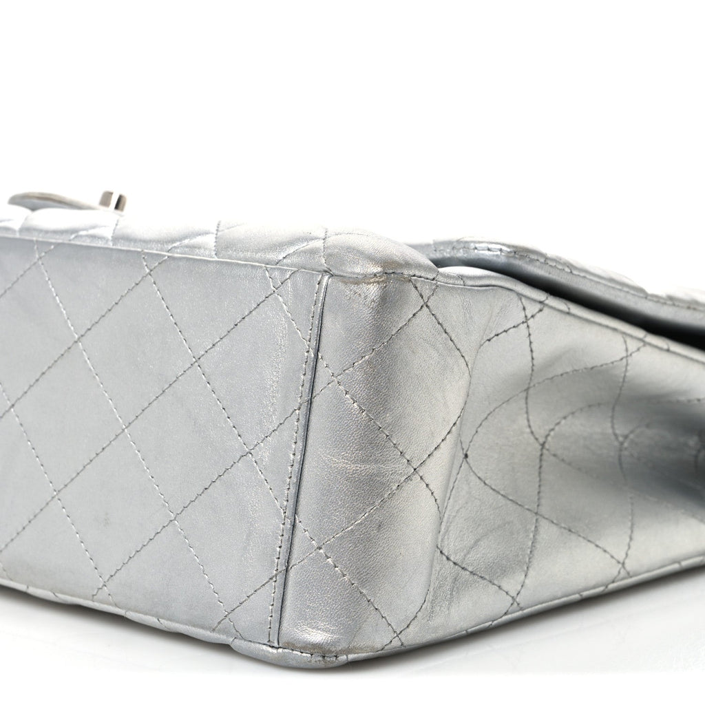 Metallic Lambskin Quilted Jumbo Single Flap Silver