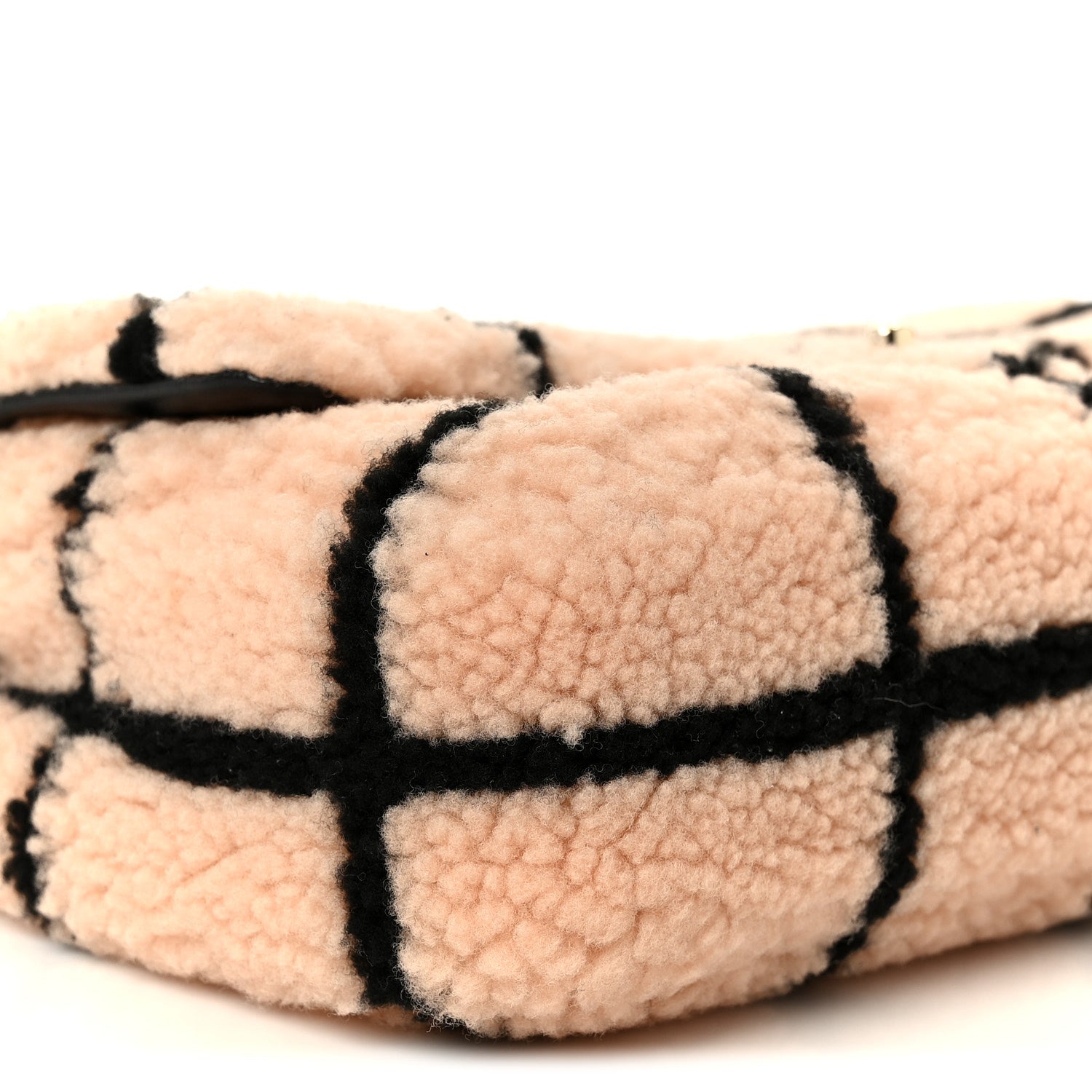 Shearling Lambskin Large Fluffy Tartan Single Flap Pink Black