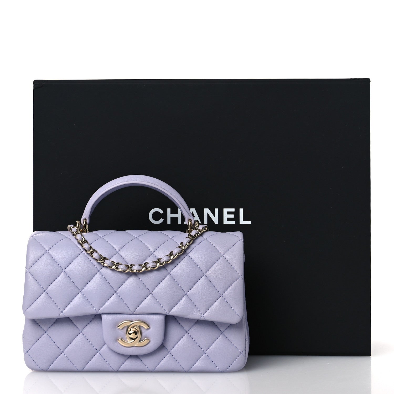 Lambskin Quilted Mini Top Handle Rectangular Flap Light Purple
