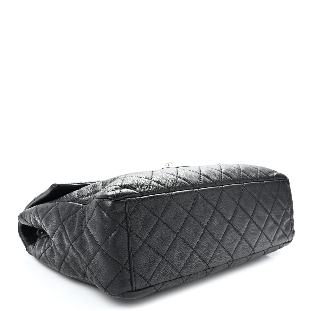 Washed Caviar Quilted Maxi Single Flap Black
