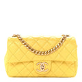 Lambskin Resin Quilted Mini Rectangular Pearl Samba Flap Yellow