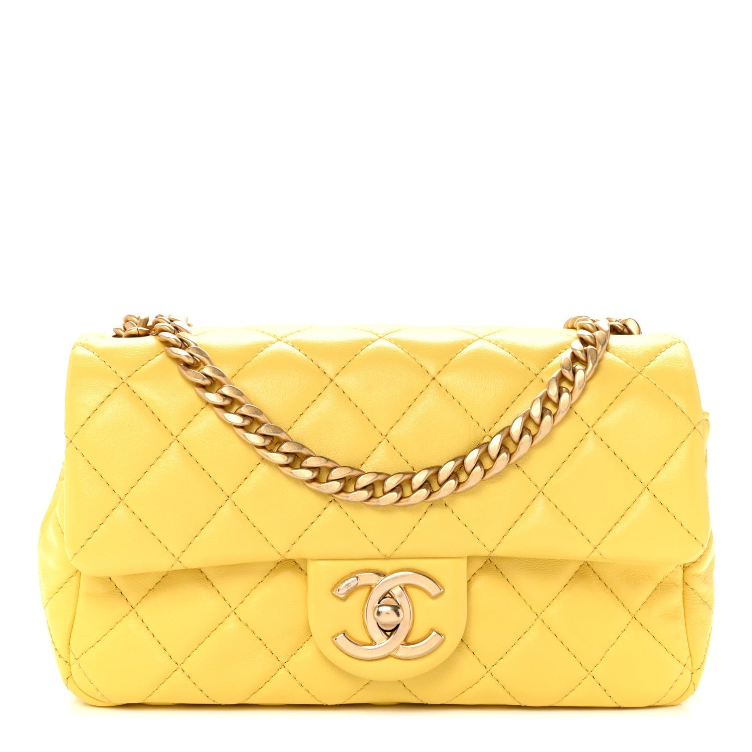 Lambskin Resin Quilted Mini Rectangular Pearl Samba Flap Yellow