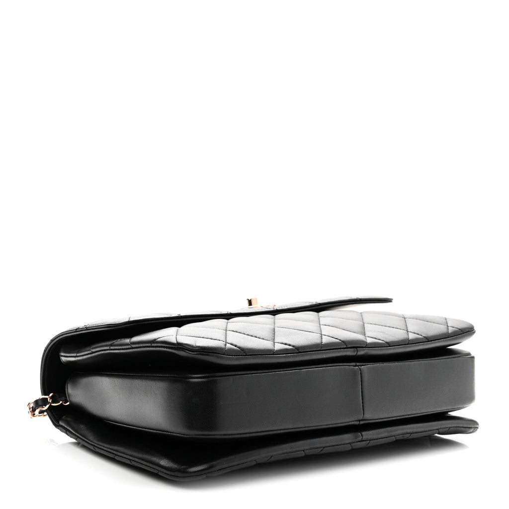 Lambskin Quilted Medium Trendy CC Flap Dual Handle Bag Black