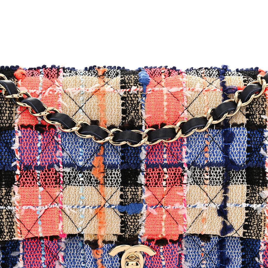 Tweed Quilted Medium Double Flap Blue Orange Yellow