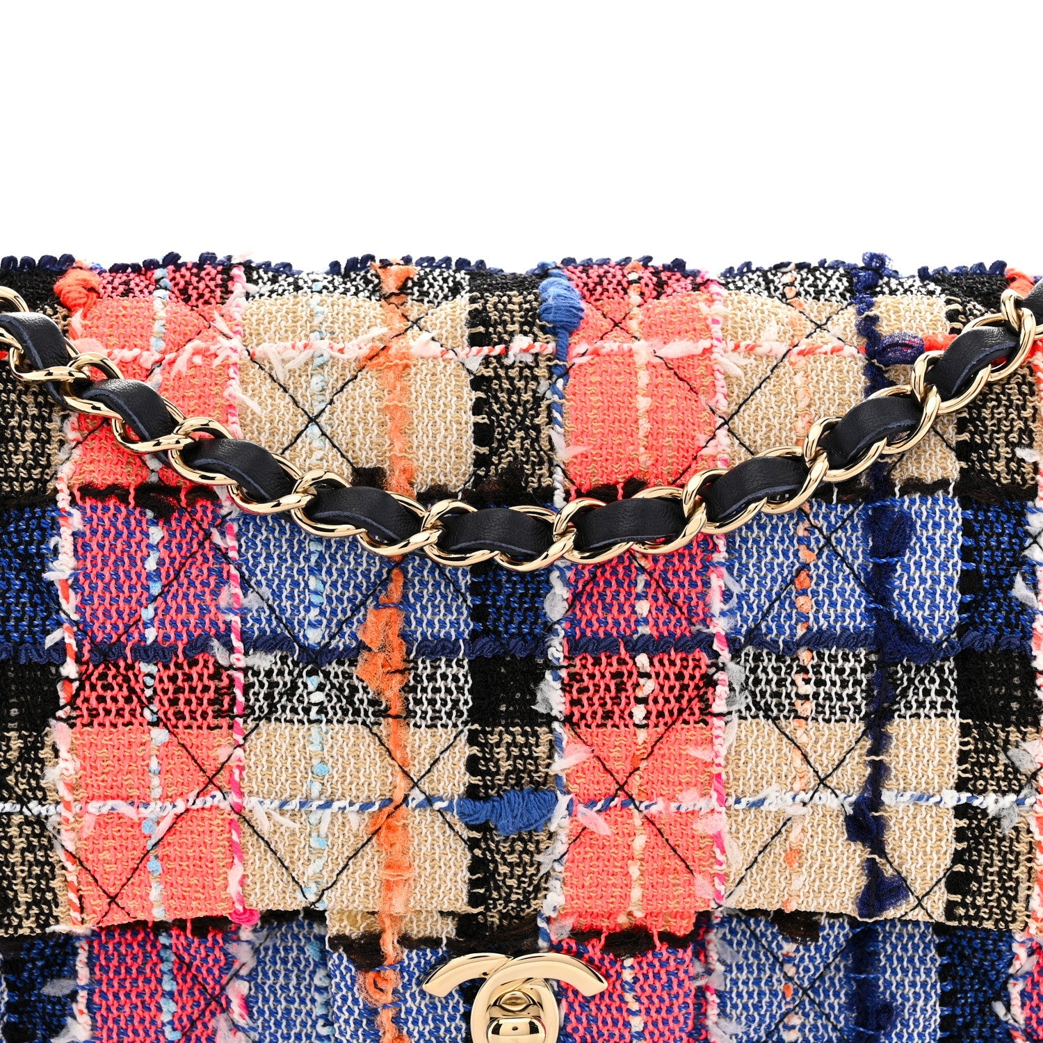 Tweed Quilted Medium Double Flap Blue Orange Yellow