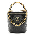 Patent Quilted Afternoon Tea Top Handle Vanity Case With Chain Black