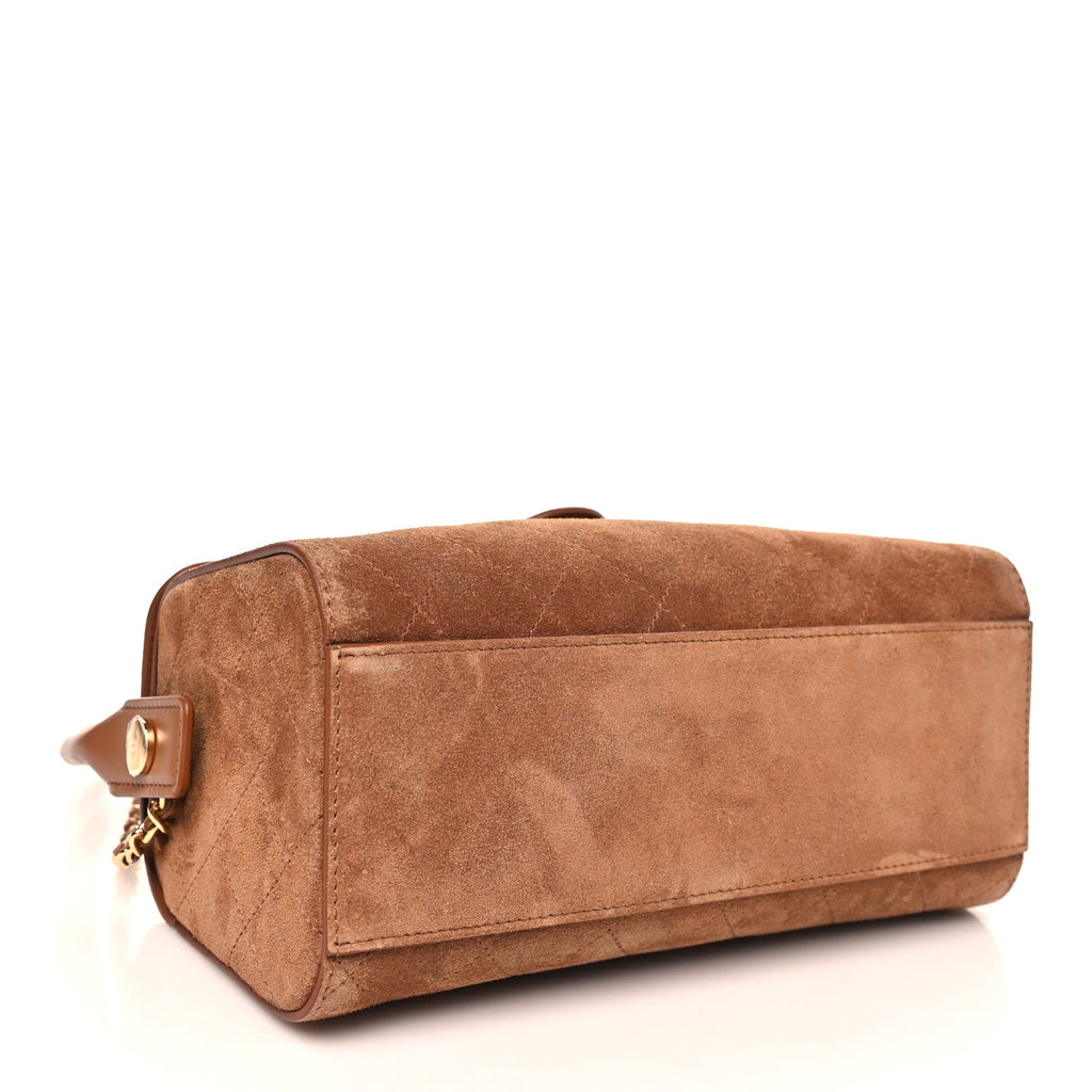 Calfskin Crocodile Embossed Turn Around Clutch With Chain Dark Khaki Camel