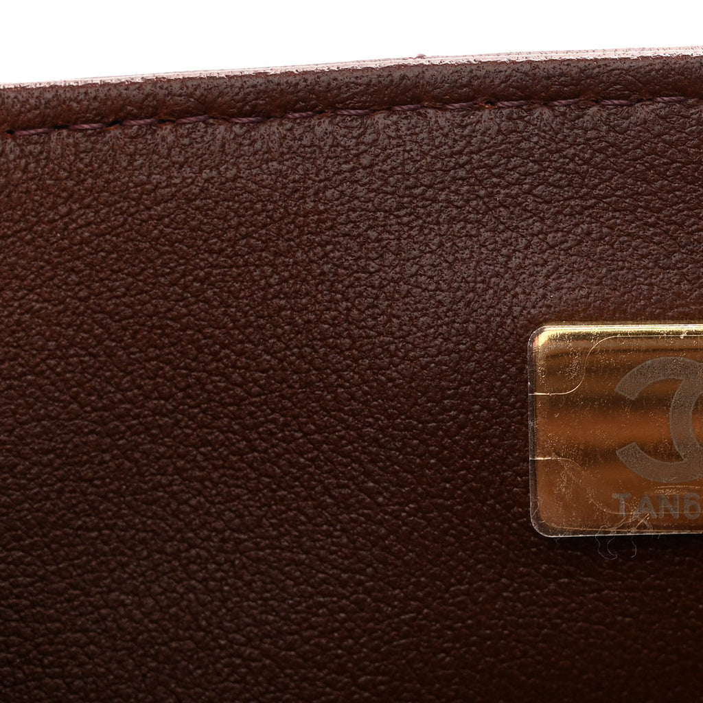 Lambskin Quilted Mini Top Handle Rectangular Flap Dark Brown