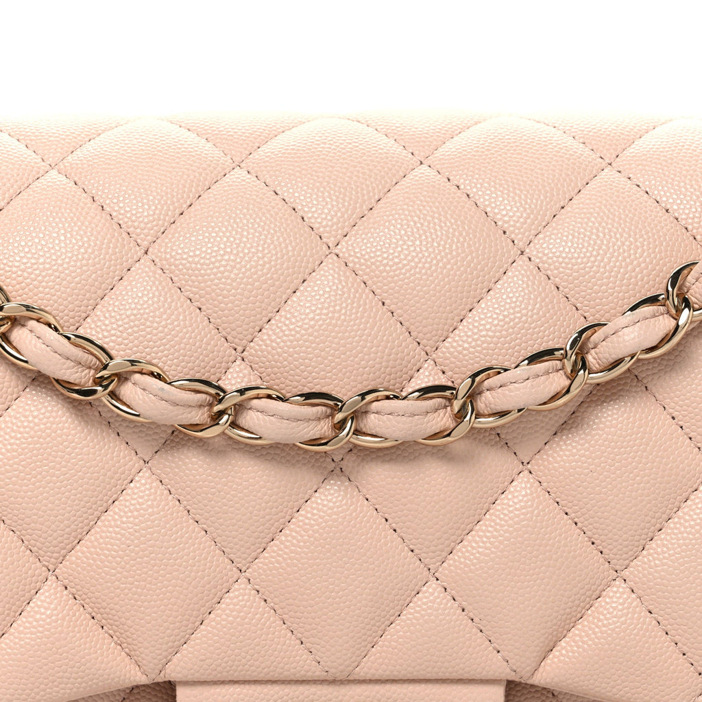 Caviar Quilted Jumbo Double Flap Light Beige