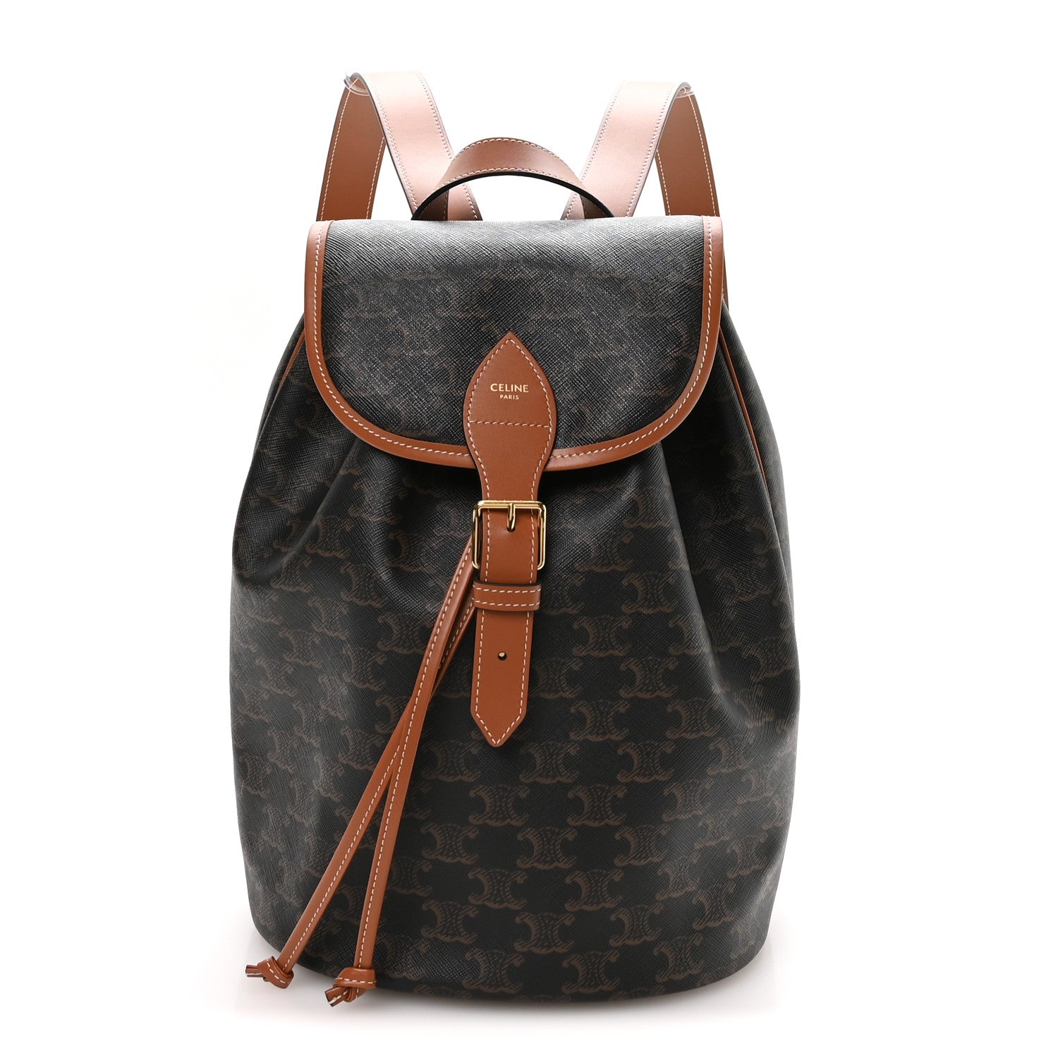 Triomphe Canvas Calfskin Folco Backpack Tan