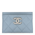 Caviar Quilted Crystal Card Holder Light Blue