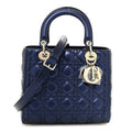 Metallic Calfskin Cannage Medium Lady Dior Blue