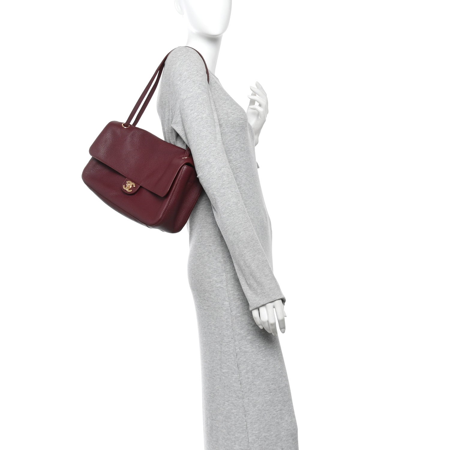 Grained Calfskin Small Souplissimo Maxi Flap Burgundy