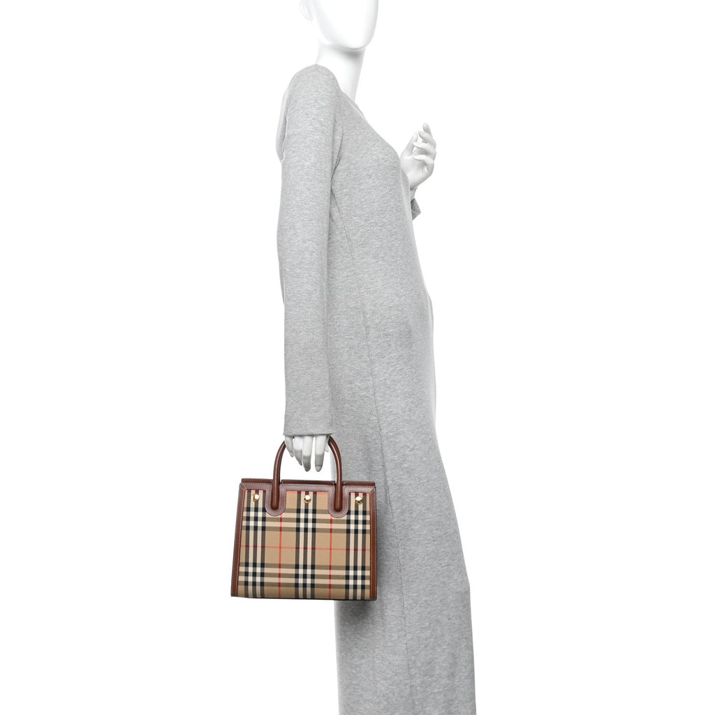 Calfskin Vintage Check Mini Two Handle Title Bag Archive Beige