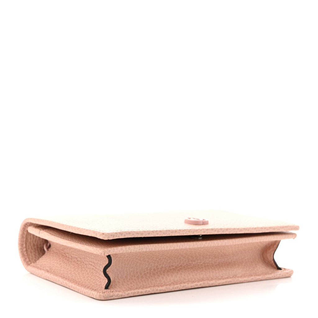 Dollar Calfskin Enamel Monochrome Mini GG Marmont Chain Wallet Perfect Pink