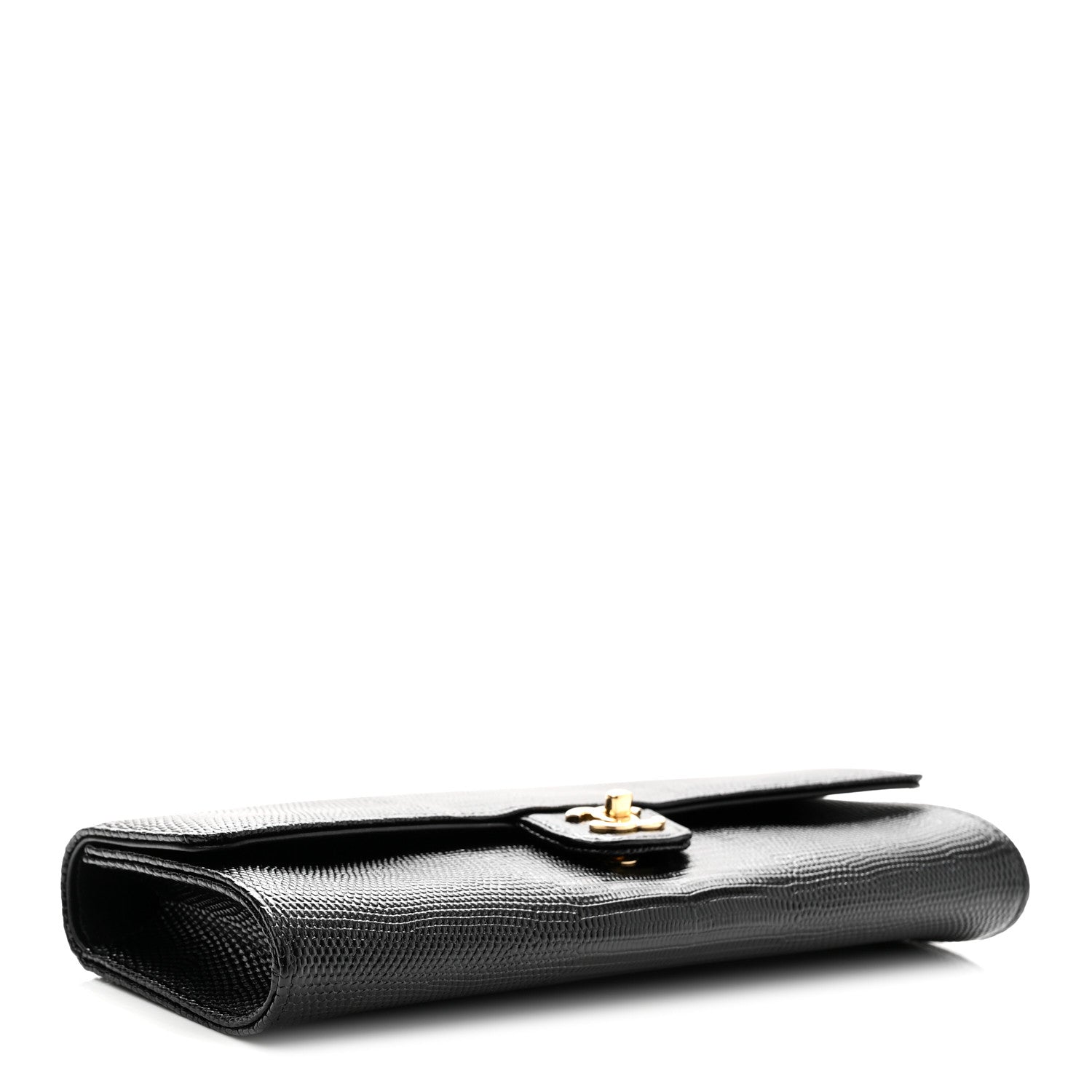 Calfskin Lizard Embossed Top Handle Clutch With Chain Black