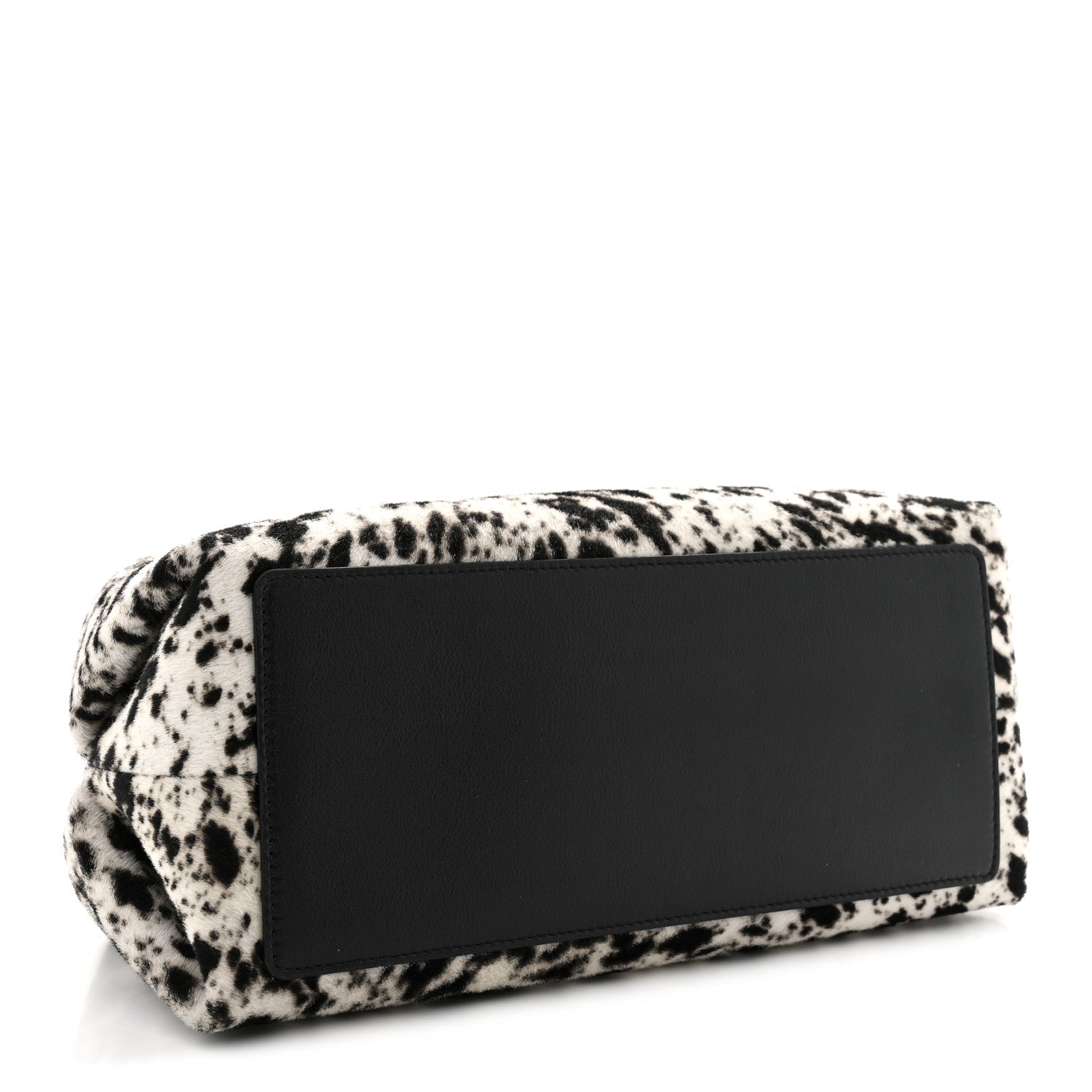 Pony Hair Printed Clutch With Chain Black White