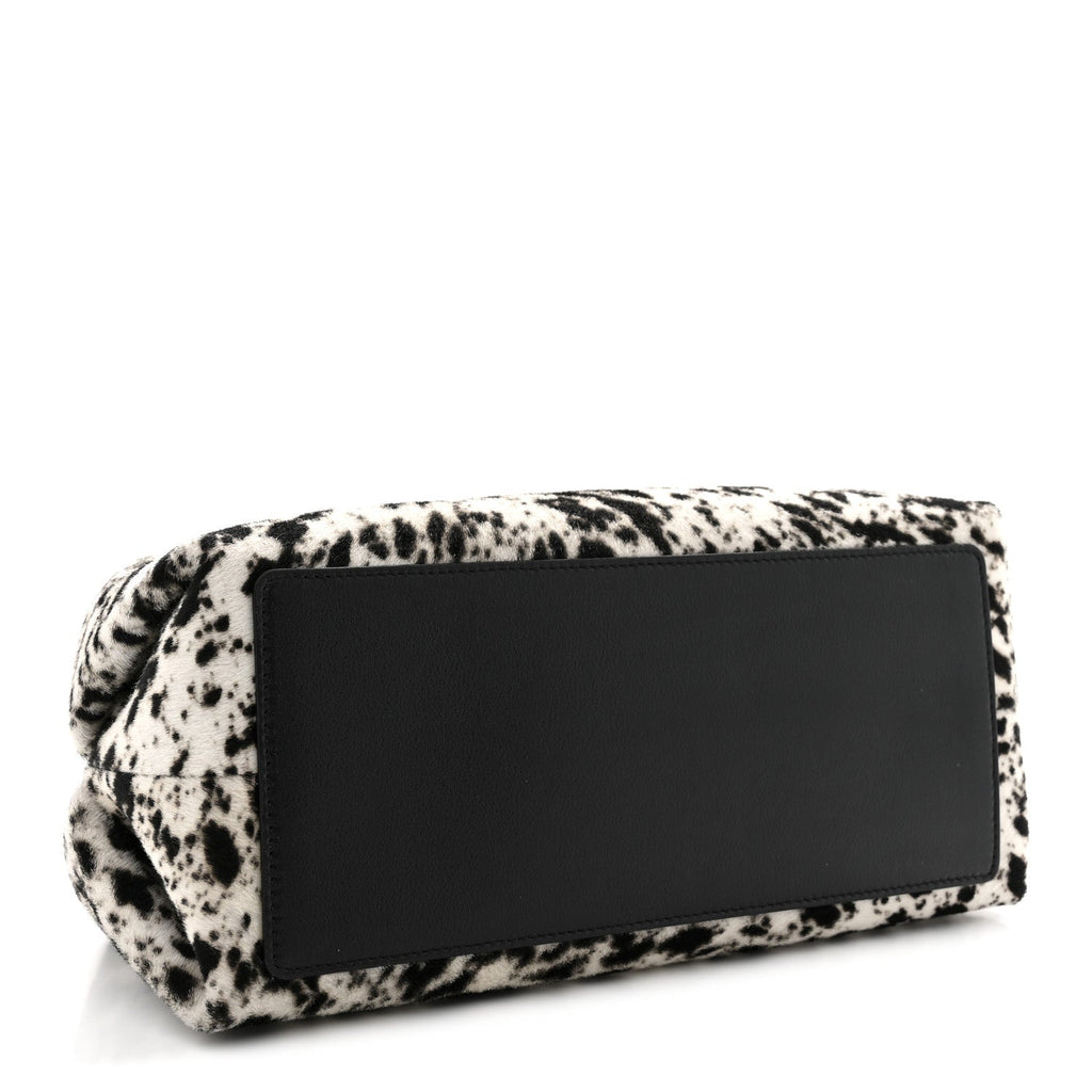 Lambskin Pony Hair Printed Clutch With Chain Black White