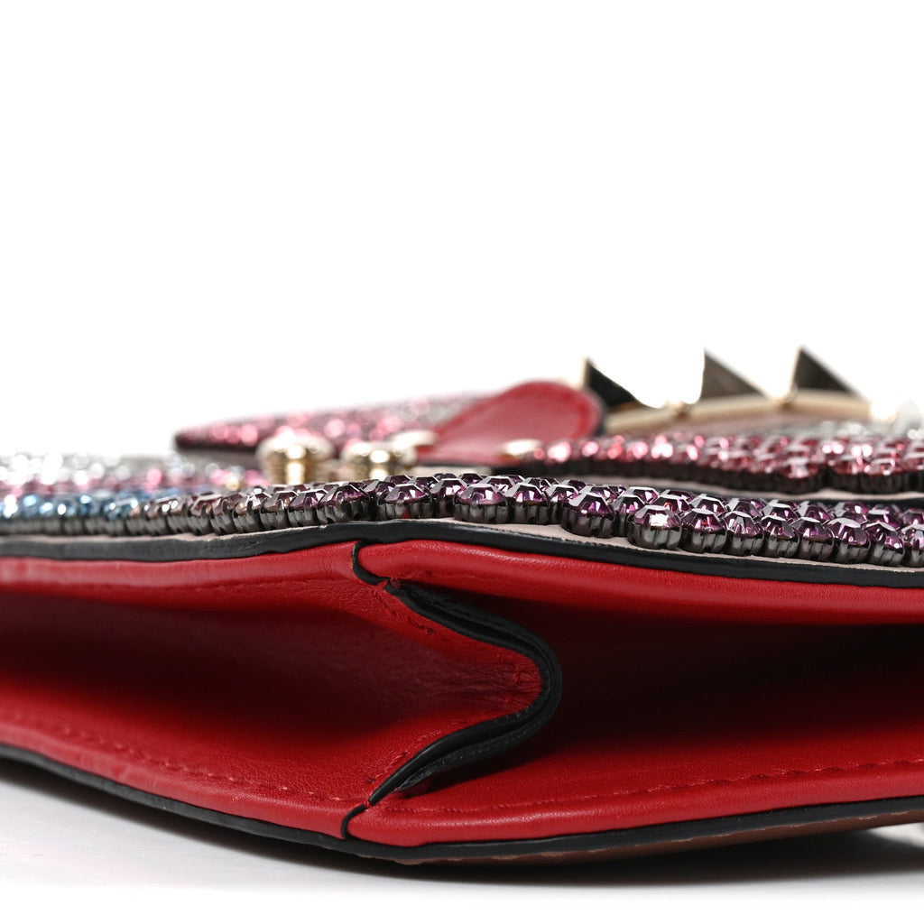 Vitello Crystal Embellished Small Glam Lock Rockstud Flap Multicolor