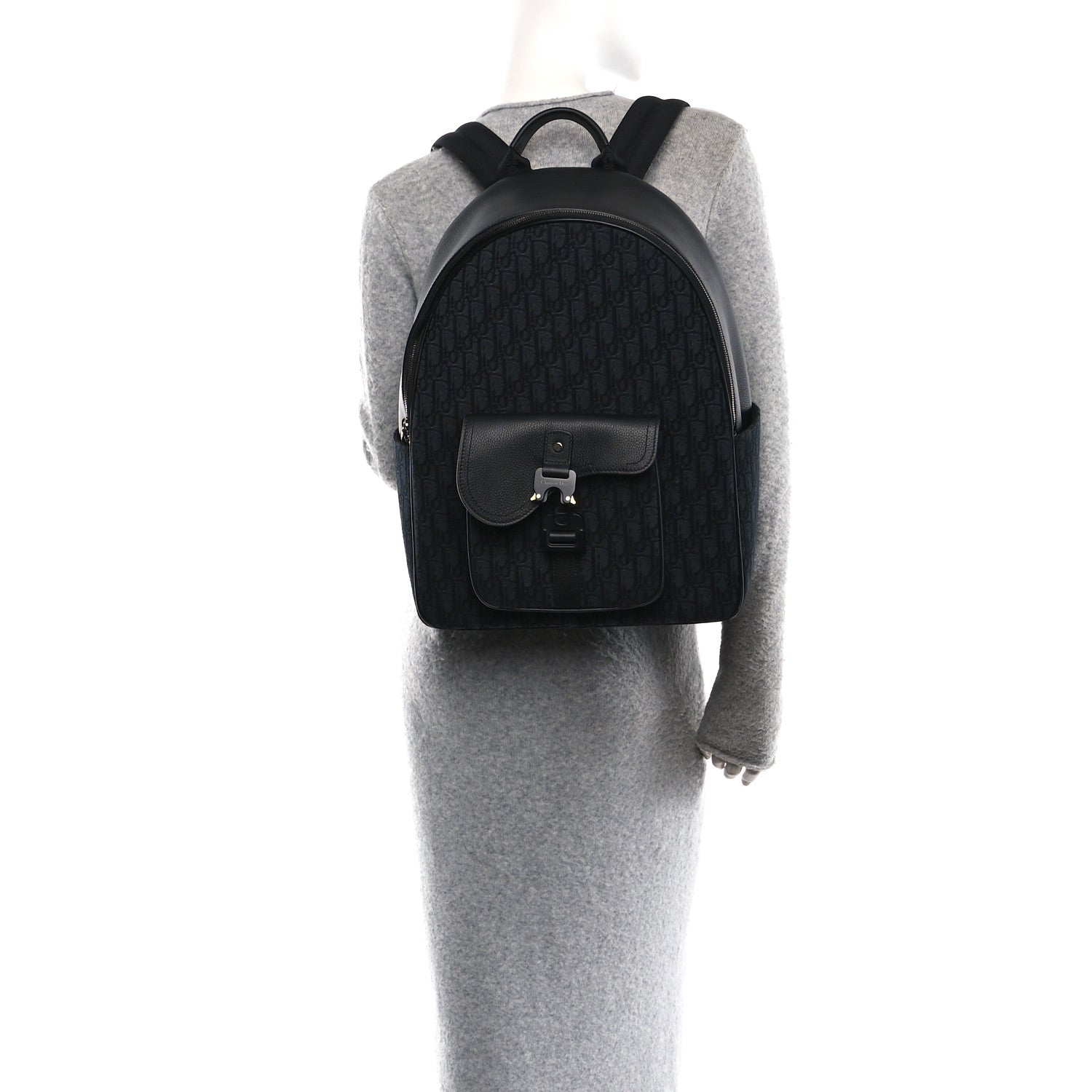 Oblique Jacquard Saddle Zip Backpack Black