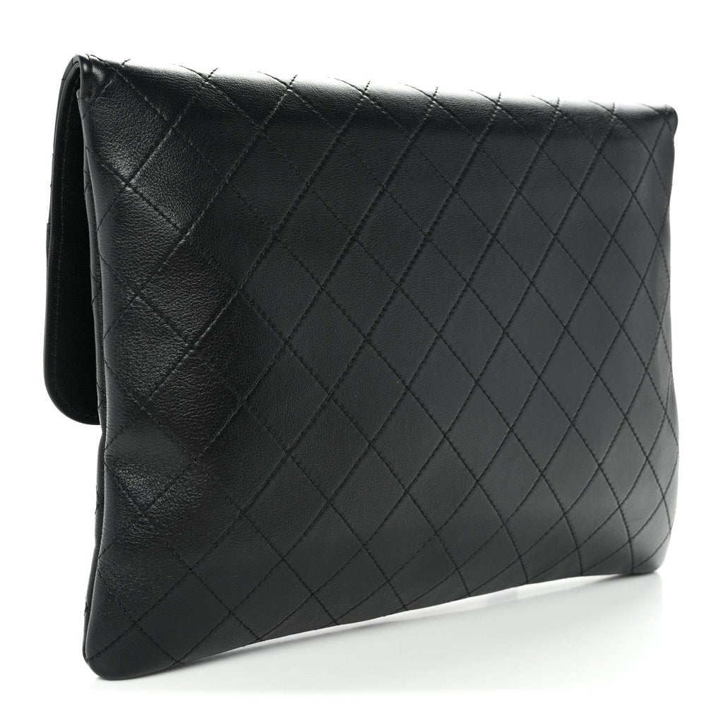 Lambskin Quilted Sleek And Chic Clutch Black