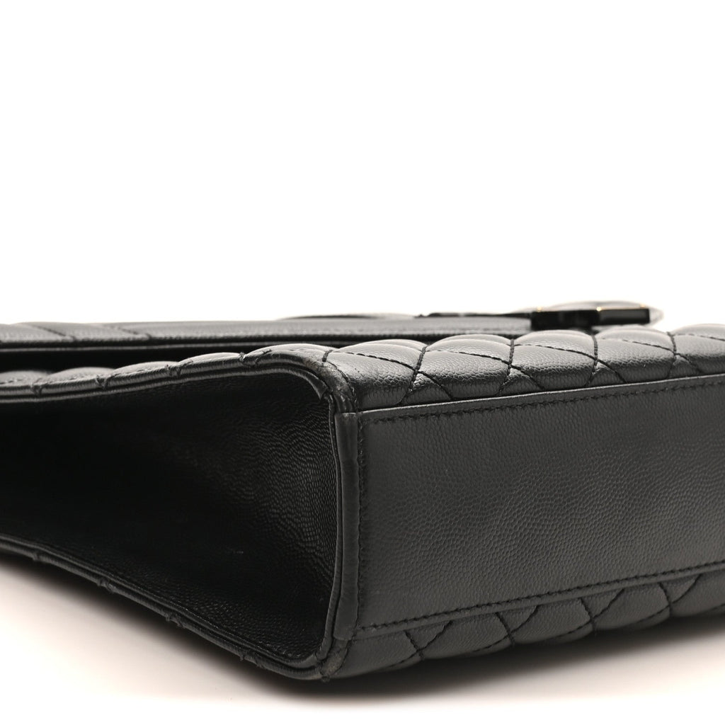 Grain De Poudre Textured Mixed Matelasse Large Triquilt Monogram Monochrome Satchel Black