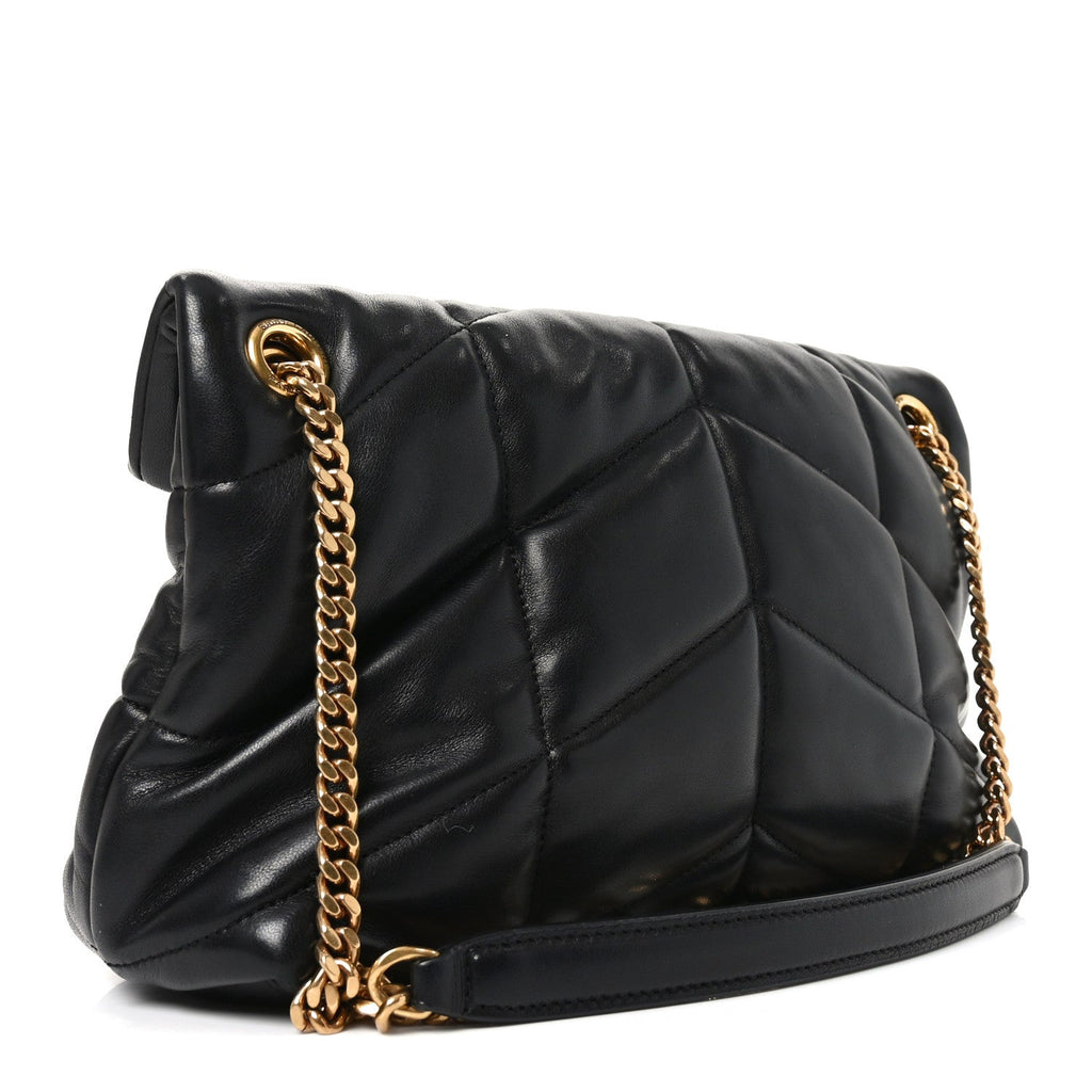 Lambskin Quilted Small Loulou Puffer Monogram Chain Satchel Black