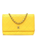Lambskin Quilted Wallet on Chain WOC Yellow