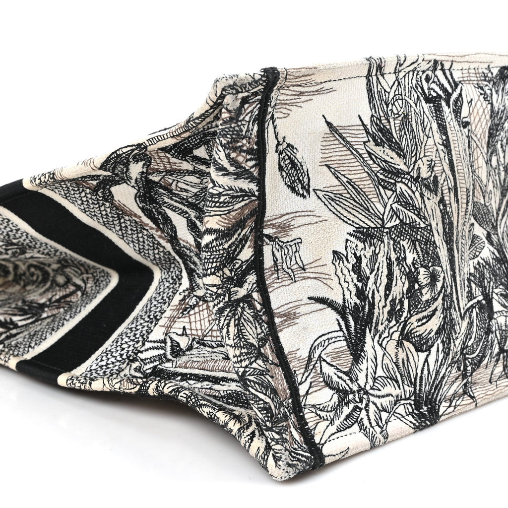 Canvas Embroidered Toile De Jouy Book Tote White Black