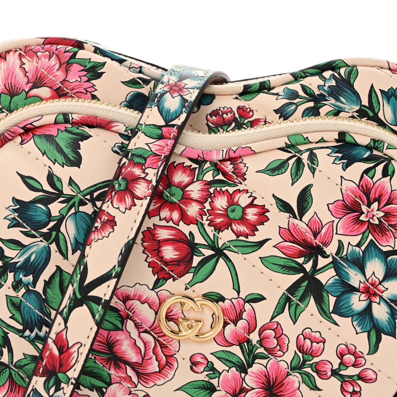 Calfskin Brit Roses Print Matelasse Diagonal Mini Interlocking G Heart Shoulder Bag Multicolor