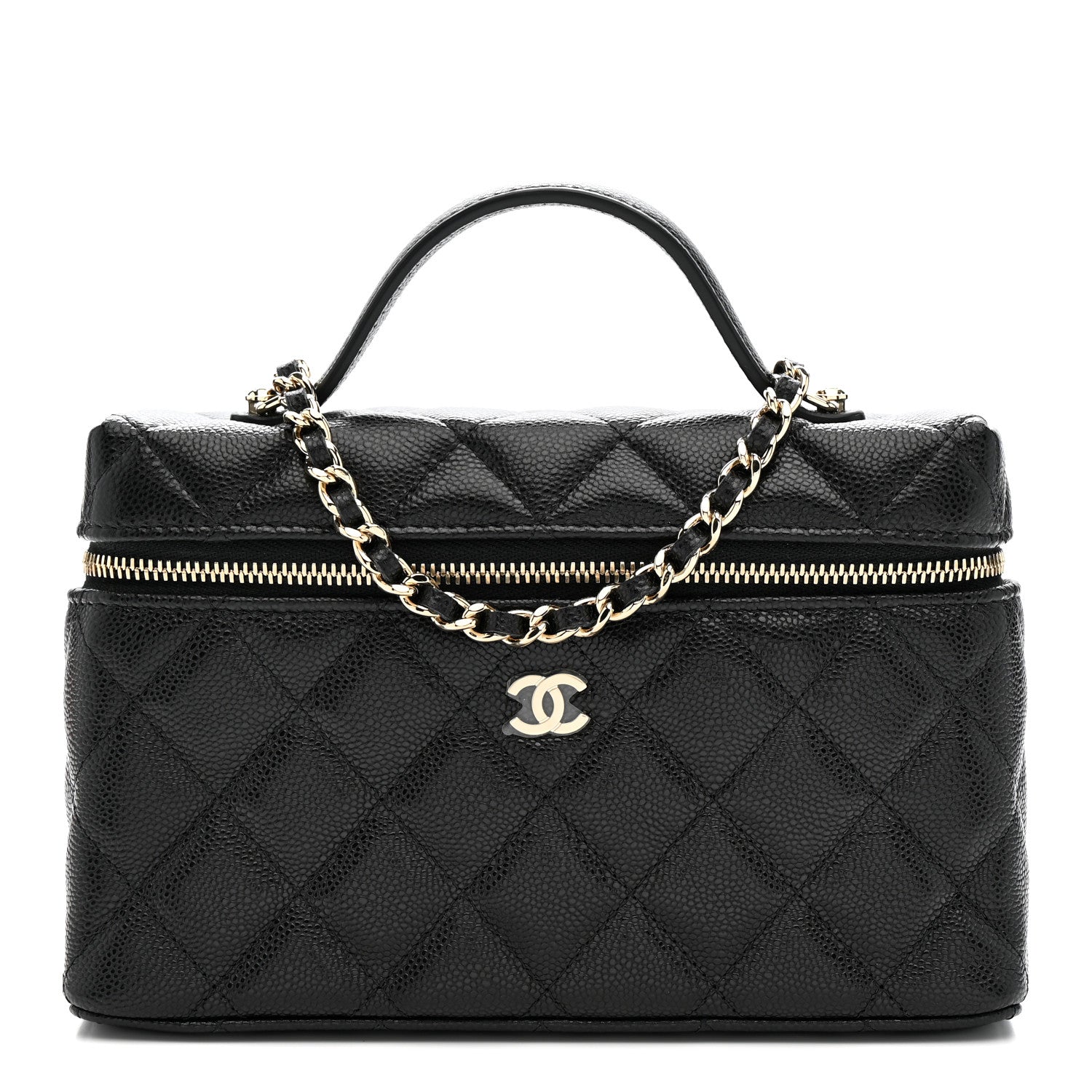 Caviar Quilted Top Handle Slim Vanity With Chain Black