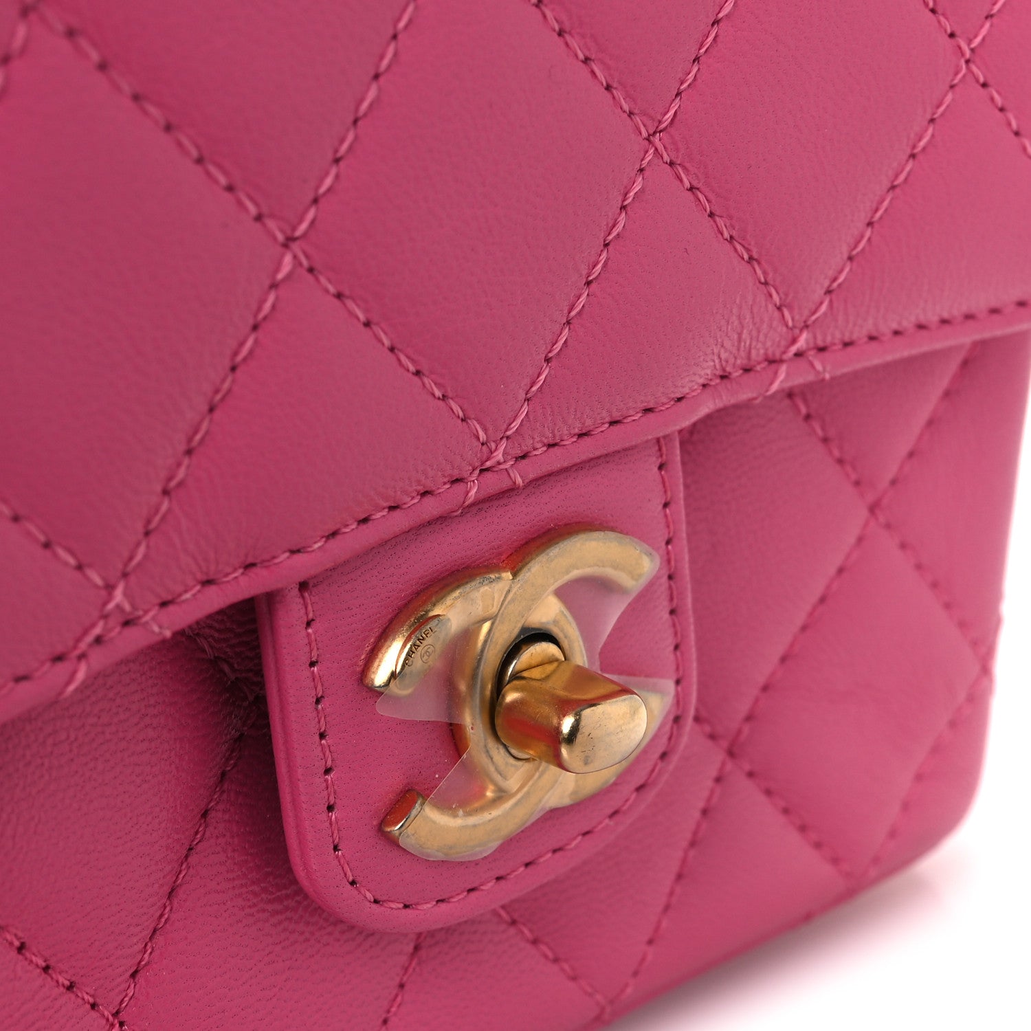 Goatskin Quilted Mini Square Flap Pink