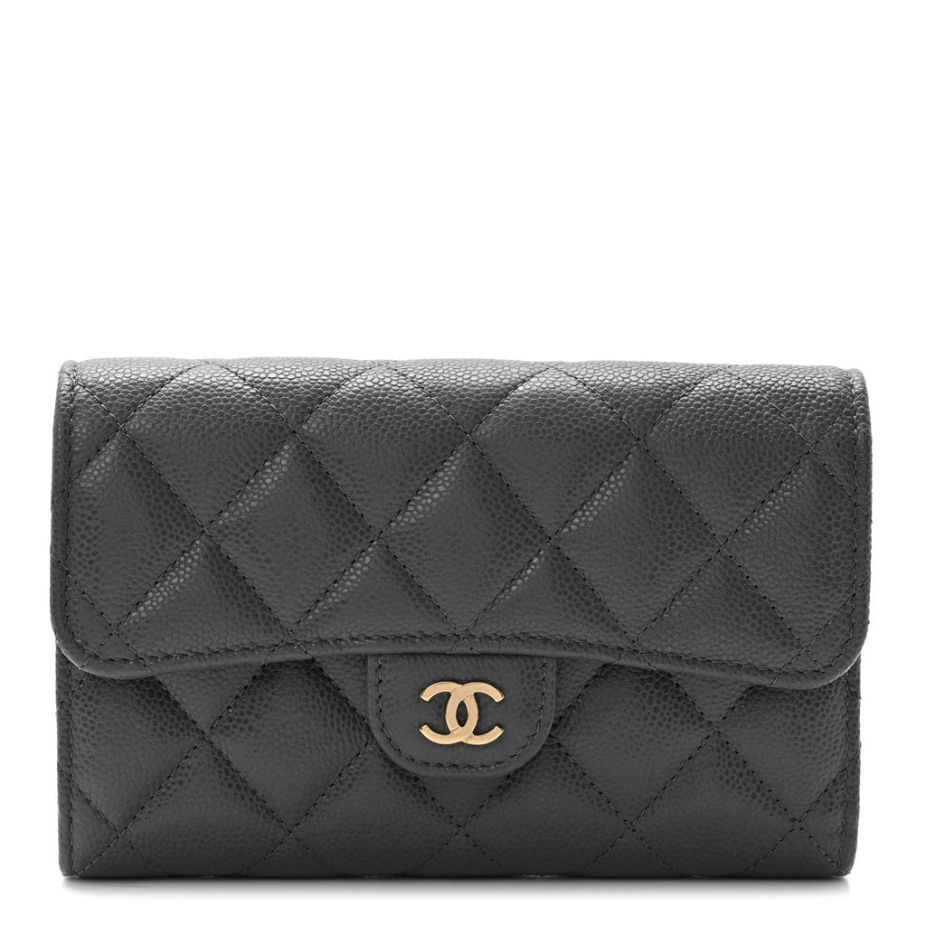 Caviar Quilted Medium Flap Wallet Grey