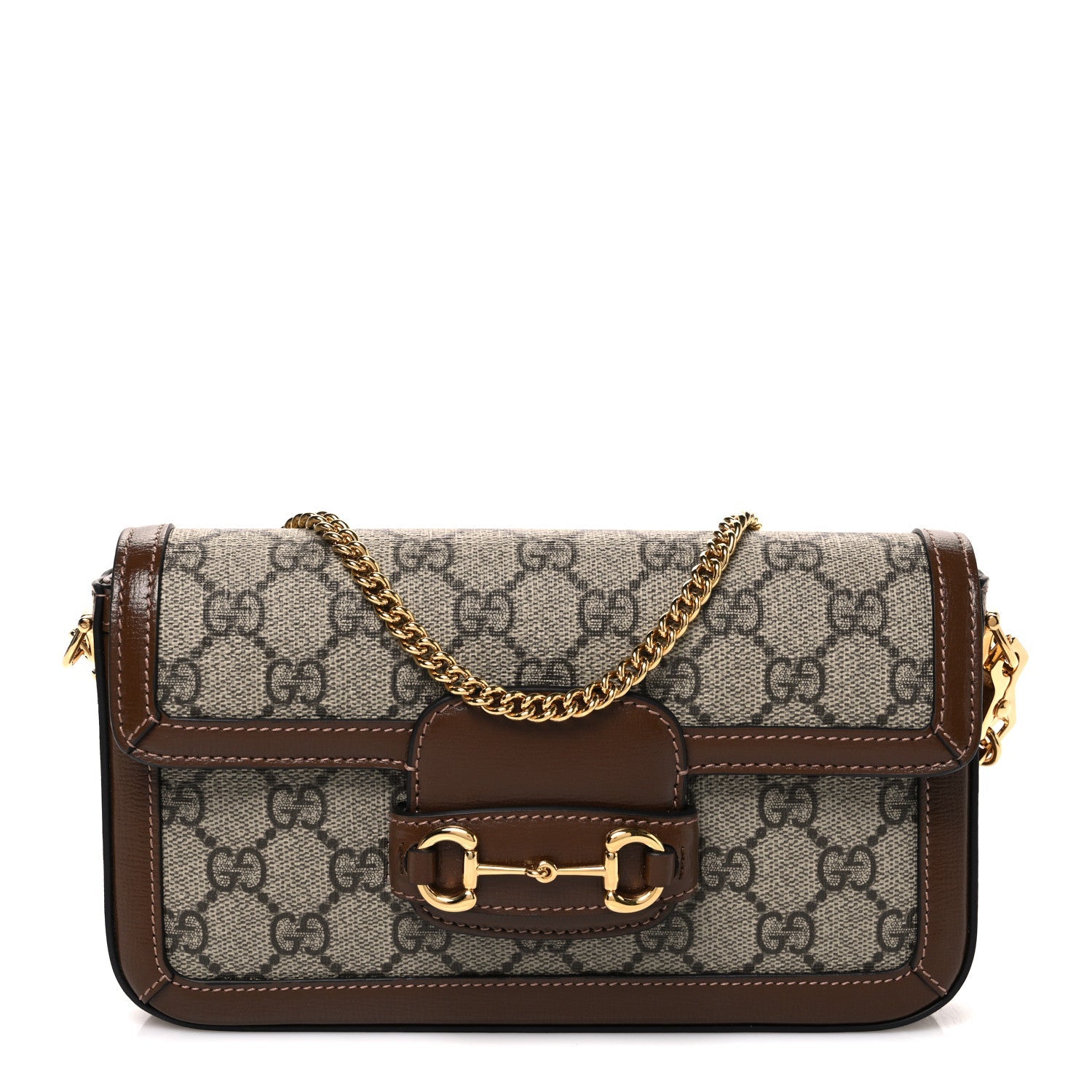 GG Supreme Monogram Azalea Calfskin Horsebit 1955 Mini Bag Beige Ebony Brown Sugar