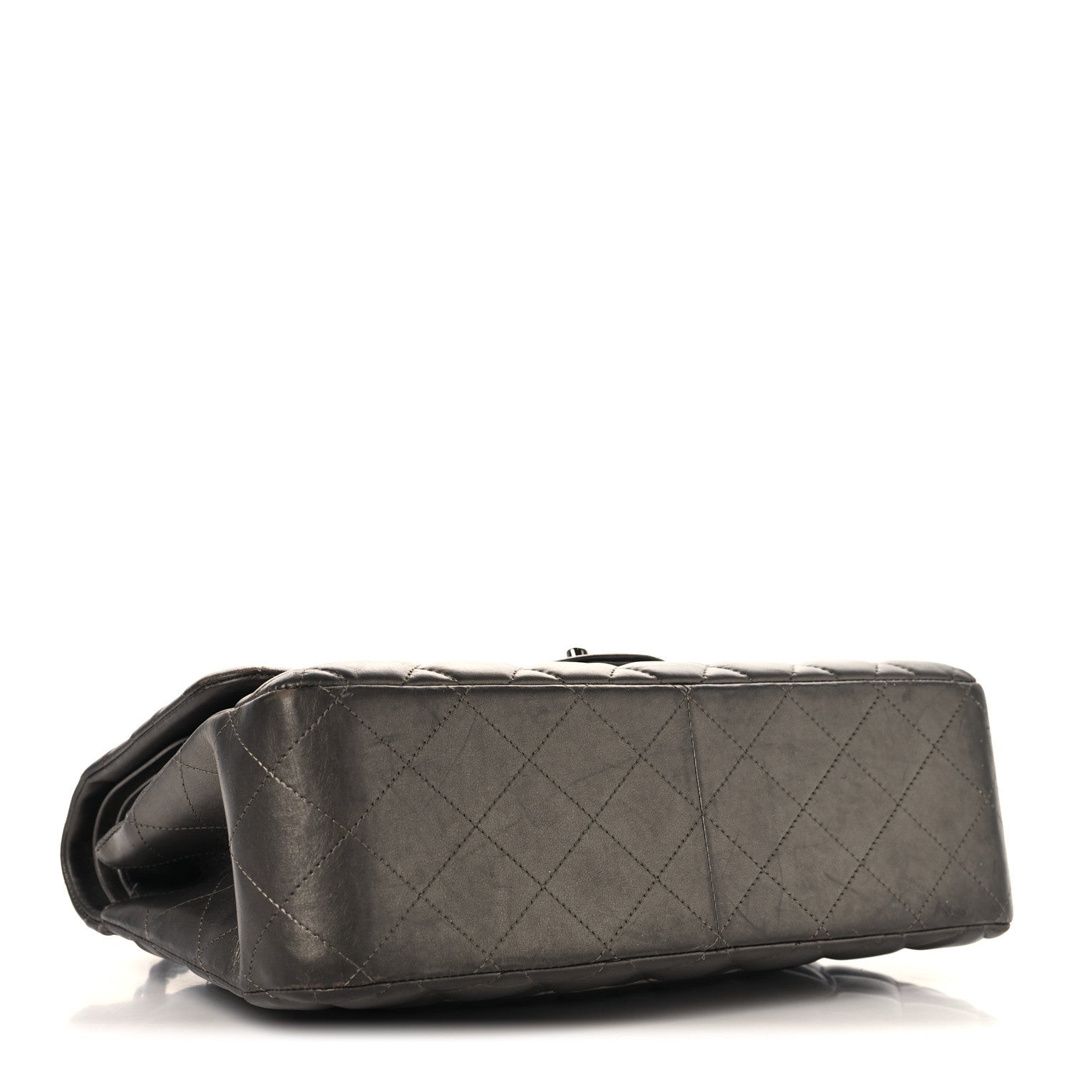 Metallic Lambskin Quilted Jumbo Double Flap Pewter