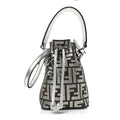 Vitello Catalan Mirror Canvas Fabric Jacquard FF 1974 Mini Mon Tresor Bucket Bag Ebano Argento